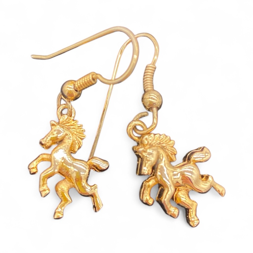 Rearing Gold-Tone Horse Charm Dangle Earrings - Dainty